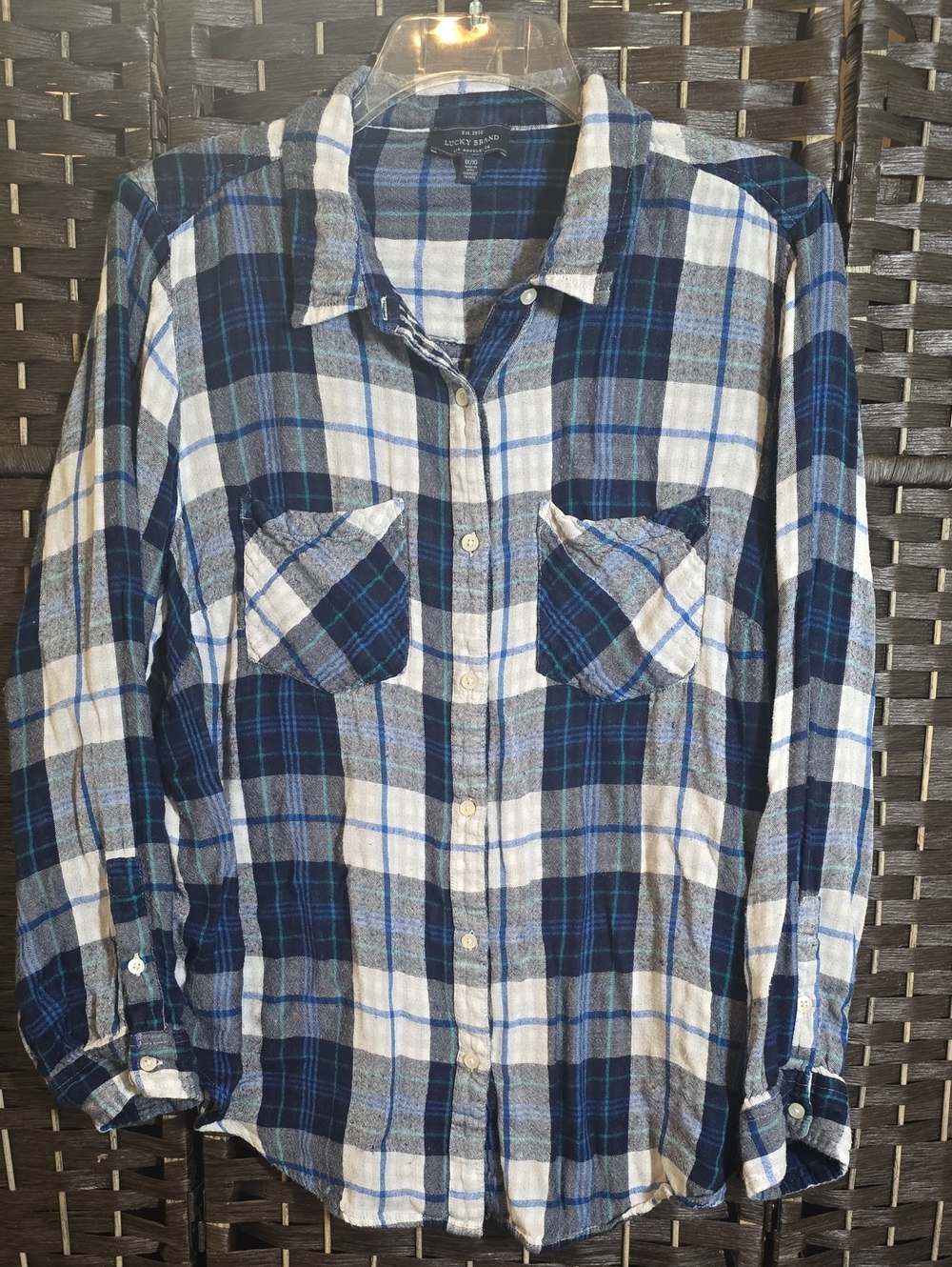 Lucky Brand Blue White Plaid Flannel Button Down Shirt Plus Size 1X